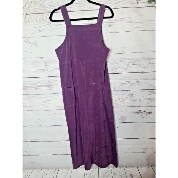 Denim & Co. Dresses & Skirts - Denim & Co Purple Modest Overall Bib Maxi Dress Faux Suede Oversized Woman Small